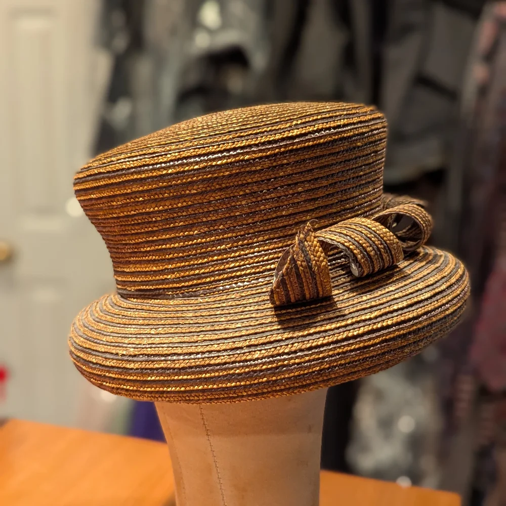 Eric Javits Gold Braided Straw Dress Hat - Picture 2 of 5